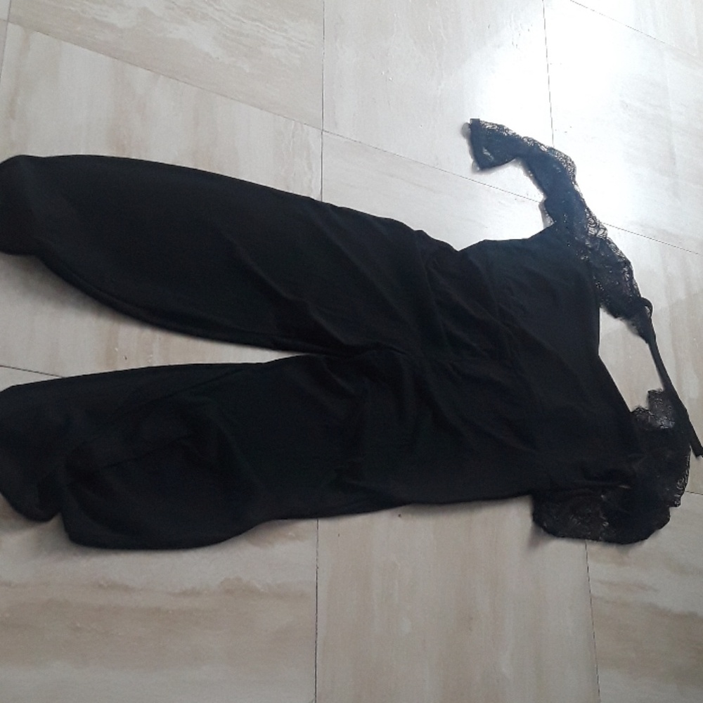 Black long lace romper